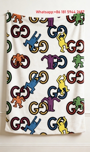 Gucci GG Monogram Colorful Stick Figures Flannel Blanket Vibrant Gucci Decor Throw blankets IMG_2625